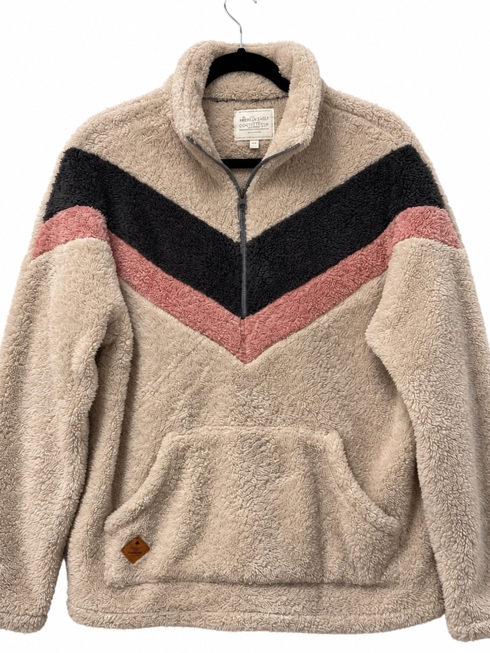 Simply Southern Sherpa Chevron Quarter Zip Pullover XL Beige Black Pink
